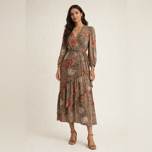 v-neck, 3/4 length ruffled sleeves, boho style floral print size XS dress